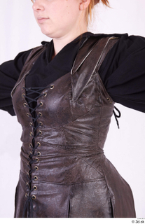 Photos Woman in Historical Dress 74 15th century Historical clothing black shirt leather vest upper body 0003.jpg